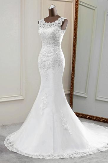 Bradyonlinewholesale Glamorous Jewel Lace Beading Wedding Dresses Sleeveless Appliques Mermaid Bridal Gowns_4