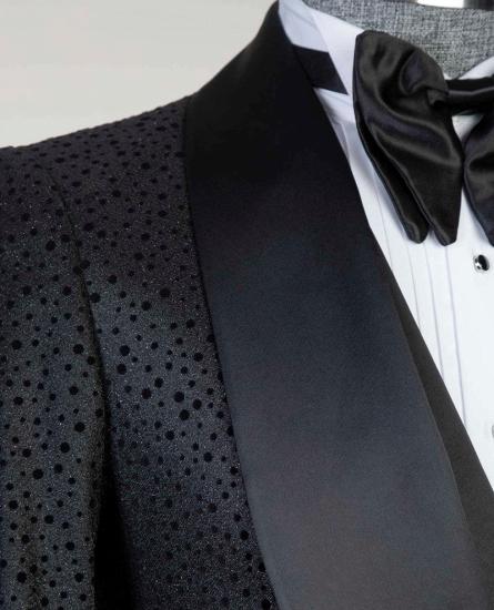 Modern Black Three Piece Shawl Lapel Mens Wedding Suit_2