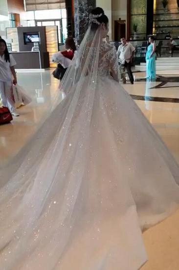 Unique Long sleeves Royal White Ball Gown Wedding Dress_3