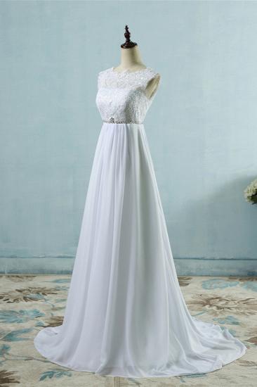 Bradyonlinewholesale Gorgeous Jewel Chiffon Ruffles Lace Wedding Dress White Appliques Beadings Bridal Gowns with Sash_3