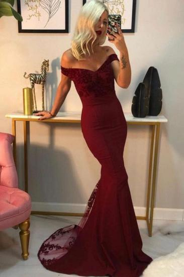Charming  Off Shoulder Mermaid Evening Gown with Lace Appliques_3