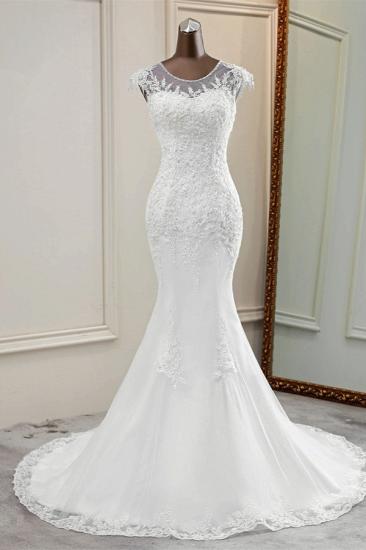 Bradyonlinewholesale Elegant Jewel Sleeveless White Lace Mermaid Wedding Dresses with Rhinestone Appliques