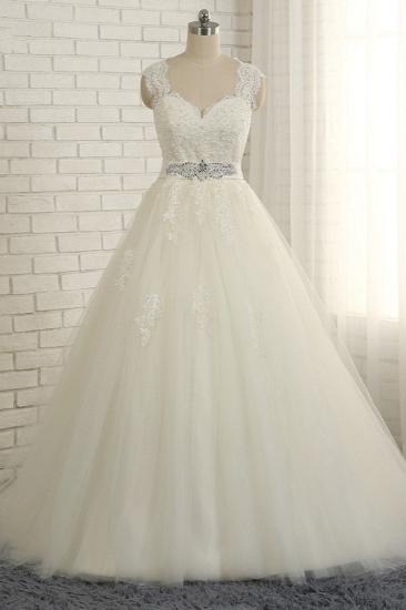 Bradyonlinewholesale Sexy Straps Sleeveless Lace Wedding Dresses With Appliques A line Tulle Ruffles Bridal Gowns On Sale_1