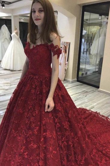 Red Off Shouleder A Line Lace Wedding Gowns Bridal Dresses_1