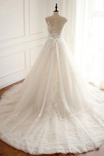 Bradyonlinewholesale Stylish Jewel A-Line Tulle Ivory Wedding Dress Appliques Sleeveless Bridal Gowns with Beading Sash Online_2