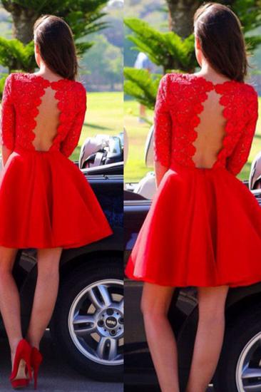 Elegant Lace Red Half Sleeve Short Homecoming Dress New Arrival Halter Mini Cocktail Dress_3