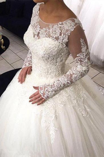 Long Sleeve Lace Ball Gown Wedding Dress Tulle Sweep Train Bridal Gowns_1