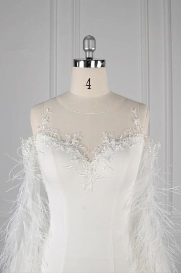Bradyonlinewholesale Chic Jewel Sleeveless White Chiffon Wedding Dress Mermaid Appliques Bridal Gowns with Fur Onsale_4