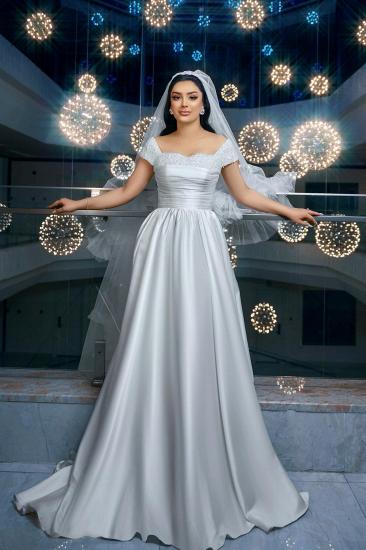 Simple Wedding Dress Satin Wedding Dresses A Line with Pearls