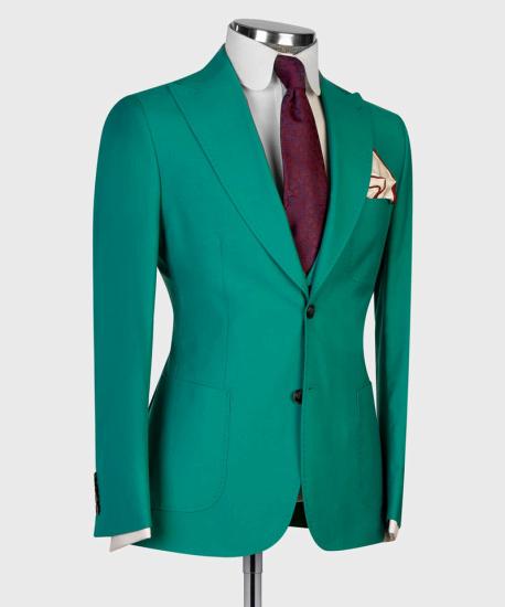 Green Pointed Lapel Three-Piece Fashion Prom Suit_2
