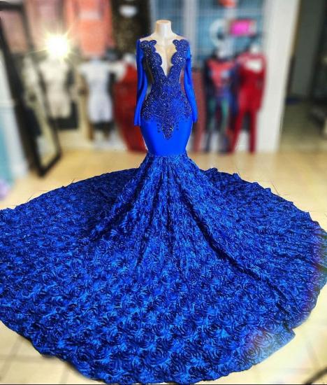 Royal blue mermaid fit and flare prom dress_2