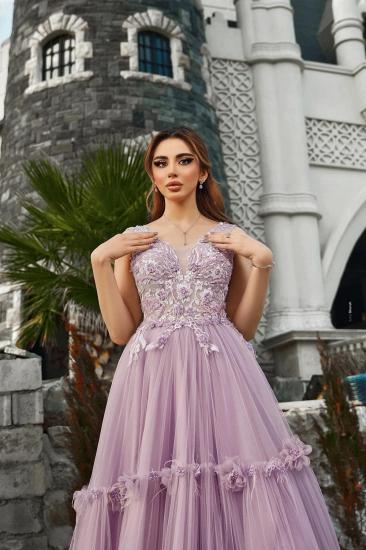 Lavender Evening Dress Long V Neck Ball Gowns Prom Dresses online_4