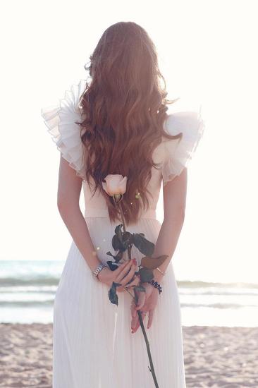 White Chiffon Ruffles Sleeves V-neck Summer Beach Wedding Dress_4
