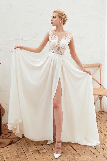 Sexy White High split Cap Sleeve Wedding Dress with see-through Back | Ivory Lace Bridal Gowns for Sale_3