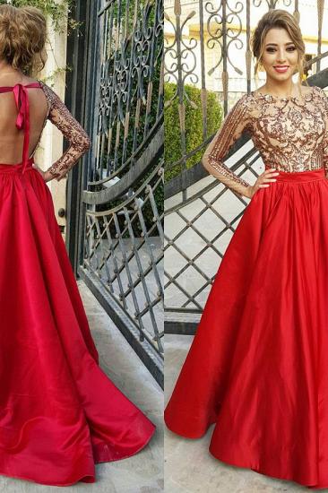 Sexy Backless Long Sleeve Prom Dress Red Long Champagne Sequins Evening Gown with Sash_3
