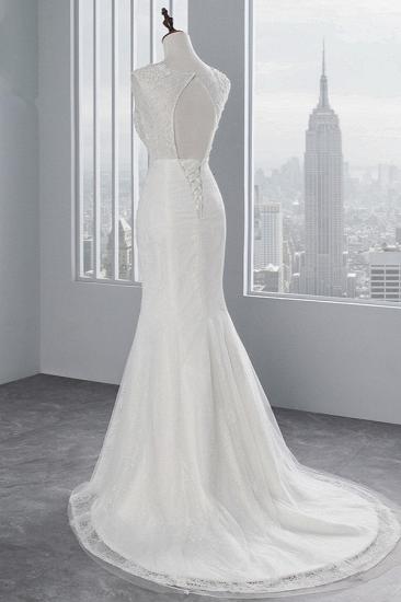 Bradyonlinewholesale Glamorous Jewel Sleeveless Rhinestone White Mermaid Wedding Dresses with Appliques_4