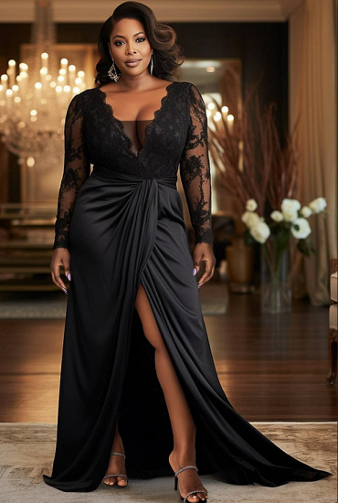 Black Mother of the Bride Dresses With Lace Sleeves Mother of the Bride Dress Plus Size