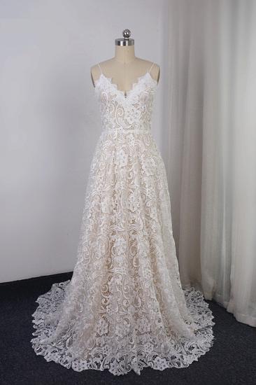 Bradyonlinewholesale Chic Spaghetti Straps V-Neck Lace Wedding Dress A-Line Sleeveless Long Bridal Gowns On Sale_1