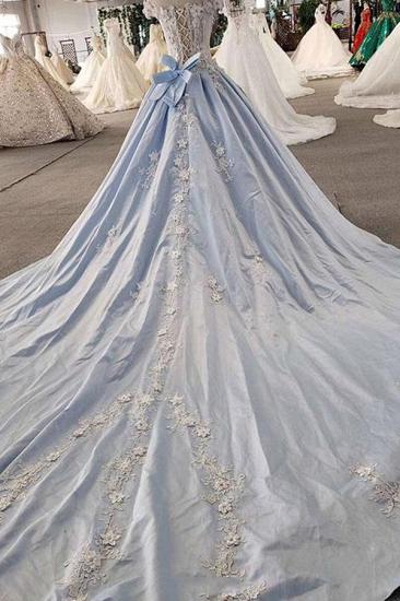 Bradyonlinewholesale AffordableLight Blue Satin Sweep Train Wedding Dress Off Shoulder Sleeveless Bridal Gowns On Sale_2