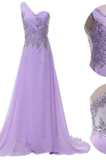 Light Blue Chiffon Prom Dresses with Crystals One  Shoulder Sheer Back Popular Evening Dresses_3