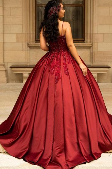 Stunning Spaghetti Straps Red Lace Appliques Satin Ball Gown_3
