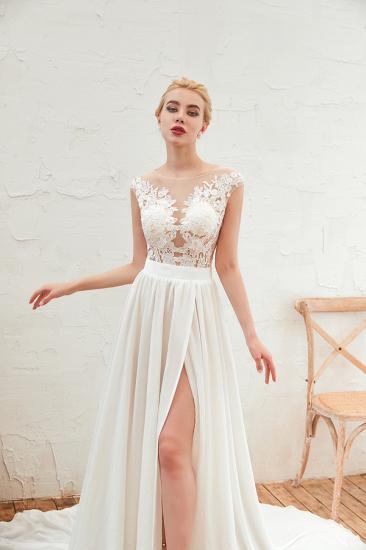 Sexy Jewel Appliques Long Ivory Affordable Wedding Dress with Front Slit_4