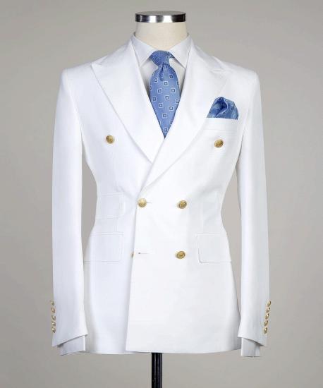 White Two Pieces Double Breasted Close Fitting Bespoke Men Suits_4