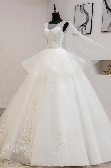 Bradyonlinewholesale Gorgeous Jewel Sleeveless White Wedding Dress Tulle Appliques Bridal Gowns Online_4