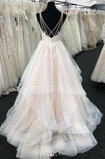 Bradyonlinewholesale Elegant Tulle V-Neck Wedding Dress Open Back Long Layered Bridal Gowns On Sale_2