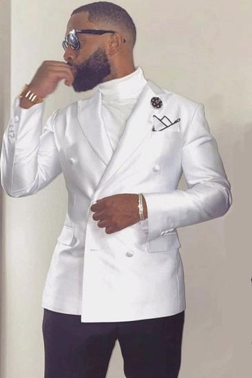 Addison White Point Lapel Double Breasted Wedding Groom Suit_1