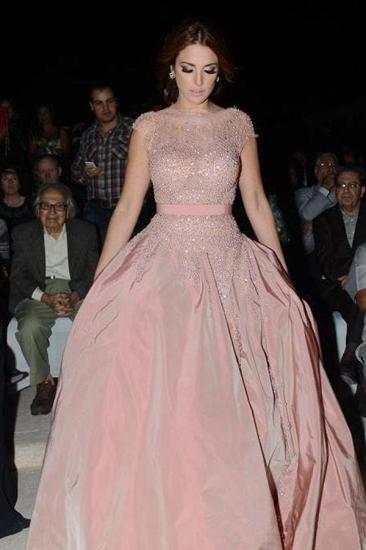 Pink Cap-Sleeve Diamonds Designer Charming Evening Dress_2