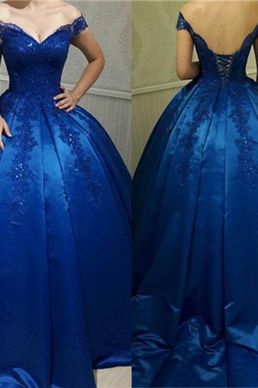 Off The Shoulder Royal Blue Evening Dresses | Beads Lace Puffy Sexy Formal Dress Cheap_3