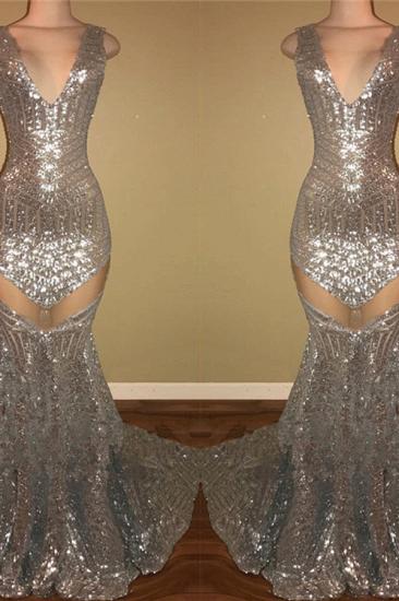Shiny Silver Sequins Sexy Prom Dresses | Sleeveless Cheap Evening Dress_2