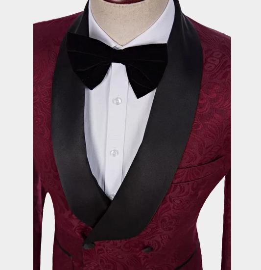 Fashion Burgundy Men Suits with 2 Pieces | Bespoke Shawl Lapel Tuxedo_4