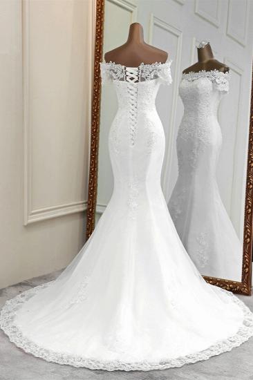 Bradyonlinewholesale Gorgeous Off-the-Shoulder Lace Mermaid Wedding Dresses Short Sleeves Rhinestons Bridal Gowns_2