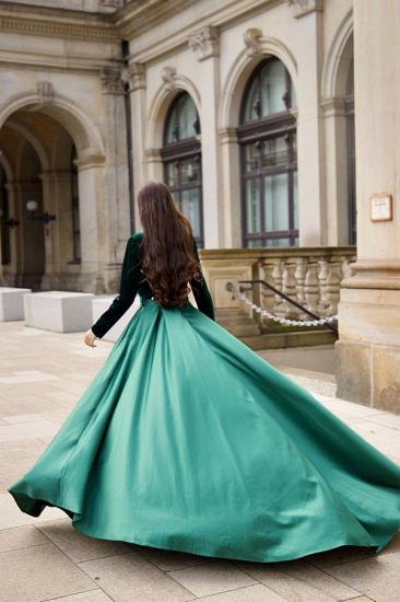Stylish Dark Green A-line Velvet Evenign Dress with Side Slit_2