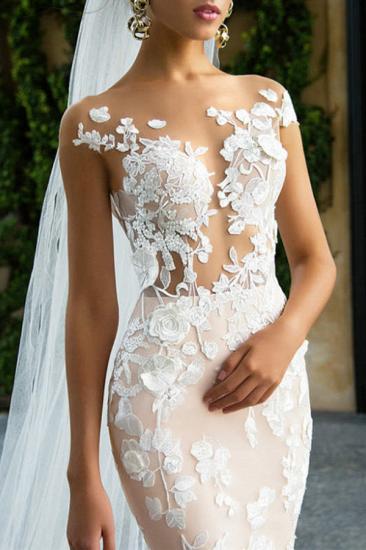 Glamorous Cap Sleeve Mermaid Bridal Gowns | Lace Appliques Slim Wedding Dress_2