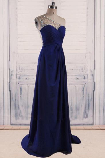 Royal Blue Chiffon Long Evening Dresses Shiny Crystal Sheer Back Popular Prom Dresses