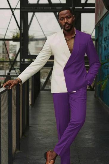 John Fashion Fancy Purple Shawl Lapel Double Breasted Prom Suits_1