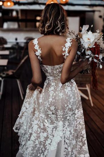 Champagne Wedding Dresses A Line Lace Boho Bridal Gown Online_4