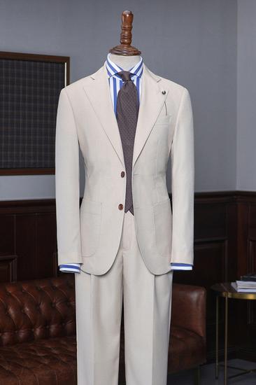 Anthony New Light Khaki 2 Piece Notched Lapel Custom Business Suit_2