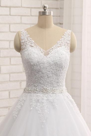 Bradyonlinewholesale Gorgeous V neck Straps Sleeveless Wedding Dresses White A line Lace Bridal Gowns With Appliques Online_4