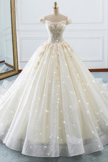 Bradyonlinewholesale Sparkly Sequined Off-the-Shoulder Wedding Dress Ball Gown Sweetheart Appliques Bridal Gowns Online