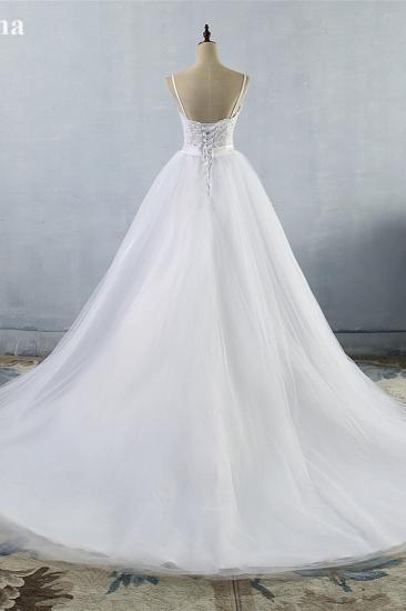 Bradyonlinewholesale Elegant Spaghetti Straps Sweetheart Wedding Dress White Tulle Appliques Bridal Gowns with Beadings Sash_2