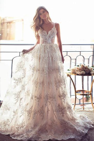 Elegant Sweetheart-Neck Lace Backless Princess Wedding Dresses | Spaghettis-Straps Bridal Gowns Online_1