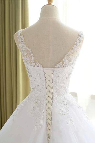 Luxury Lace Beaded Wedding Dresses V Neck Straps Long Ball Gown Wedding Party Bridal Dress_4