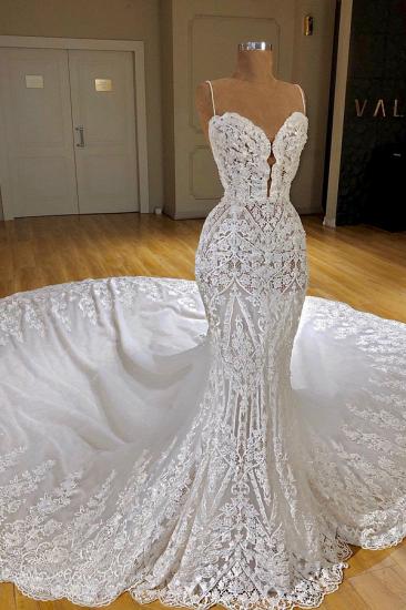 Sexy Mermaid Lace Wedding Dresses | Elegant Spaghetti Straps Mermaid Bridal Gowns_2
