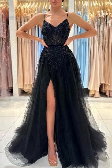 Elegant evening dresses long black | Lace prom dresses