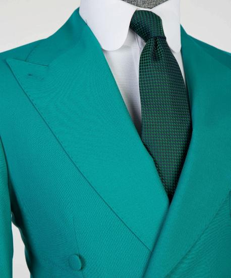 Chic Green Fitted Two-Piece Double Breasted Point Neck Prom Suit_2