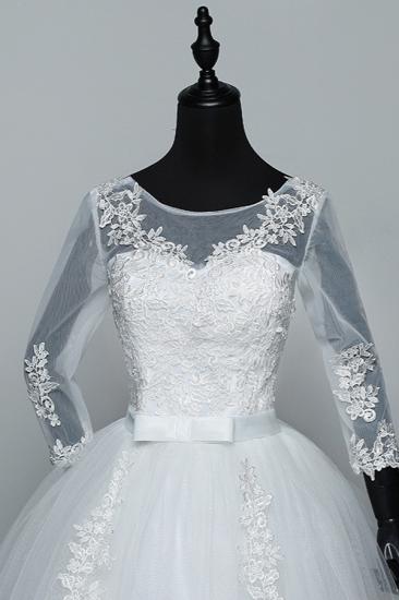 Bradyonlinewholesale Gorgeous Jewel Tulle Lace White Wedding Dresses 3/4 Sleeves Appliques Bridal Gowns On Sale_5